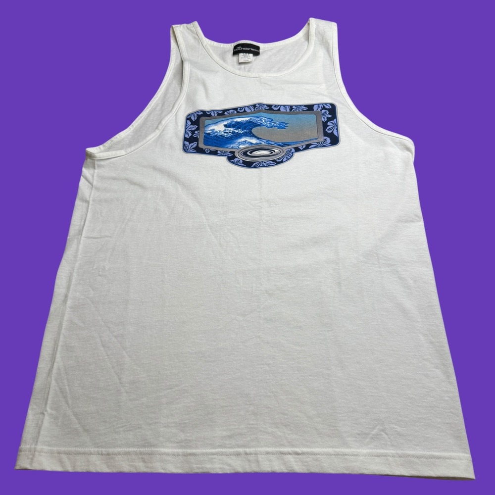 No Boundaries Surfing White Blue Tank Top T Shirt Vintage Y2K Large Surf